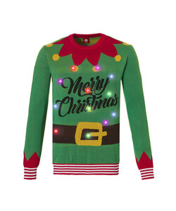 Apollo Funny Christmas Sweater Men With Led Lights Christmas Elf Green