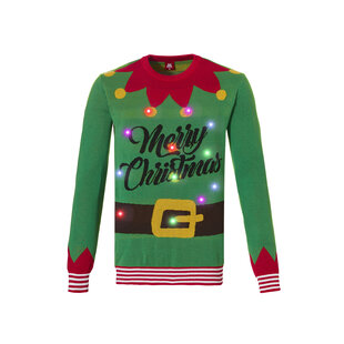 Apollo Funny Christmas Sweater Men With Led Lights Christmas Elf Green