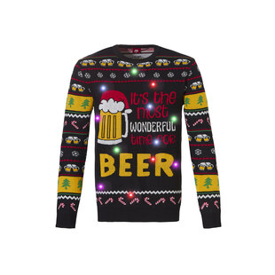 Apollo Funny Christmas Sweater Men With Led Lights Beer Black
