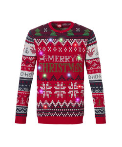 Apollo Foute Kersttrui Heren Met Led Lampjes Merry Christmas Rood