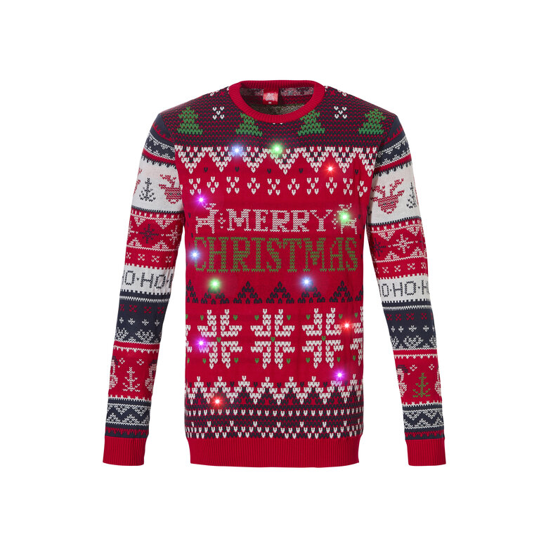 Apollo Apollo Foute Kersttrui Heren Met Led Lampjes Merry Christmas Rood