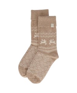Apollo Dames Wollen Huissokken Beige Met Omslag Winter Print