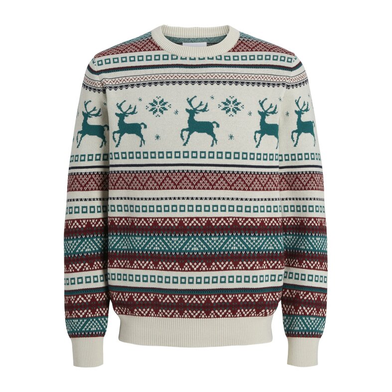 Jack & Jones Jack & Jones Heren Kersttrui JJXMAS SNOWBALL Lichtgrijs/Rood/Groenblauw