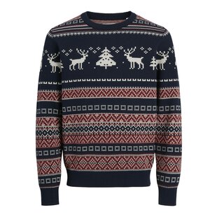 Jack & Jones Heren Kersttrui JJXMAS SNOWBALL Blauw/Rood