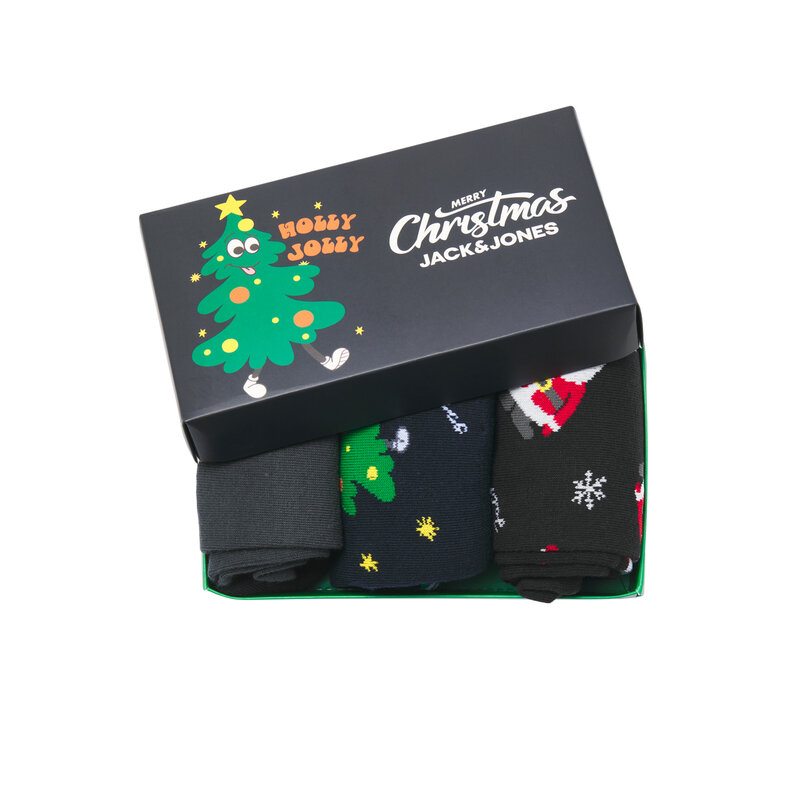 Jack & Jones Junior Jack & Jones Junior Kerst Sokken Jongens JACHOLLY JOLLY Zwart 3-Pack Giftbox