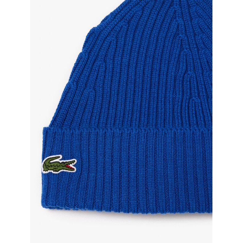 Lacoste Lacoste Beanie Geribbelde Dames Heren Muts Wol Blauw