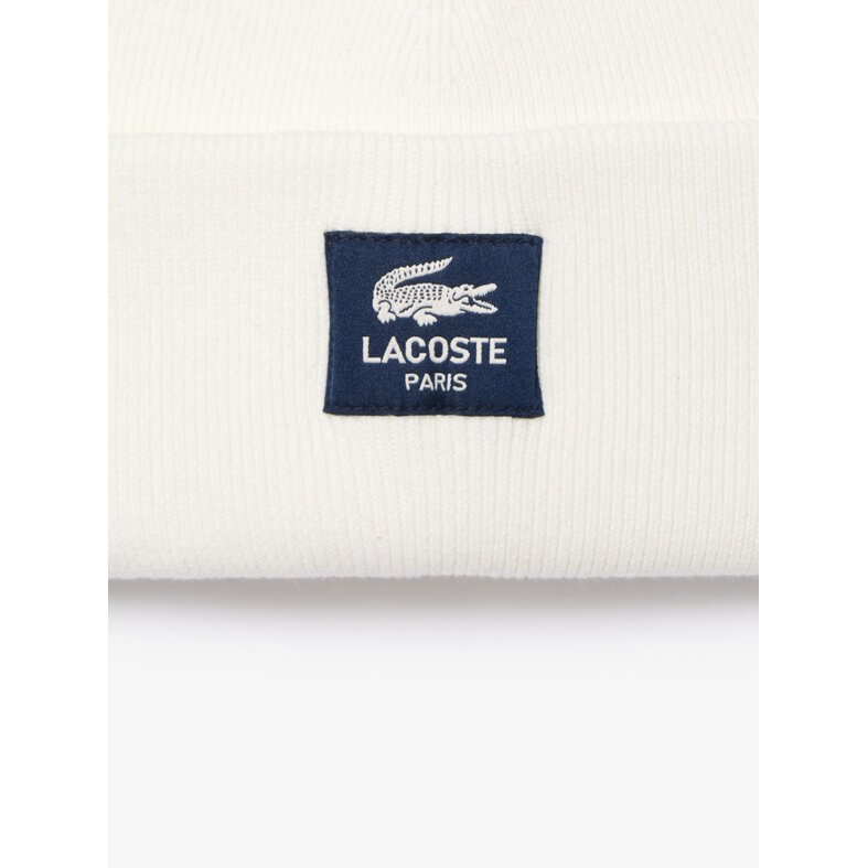Lacoste Lacoste Beanie Geribbelde Katoenen Dames Heren Muts Met Badge Wit