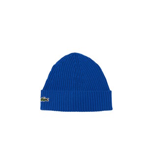 Lacoste Beanie Ribbed Ladies Men's Hat Wool Blue