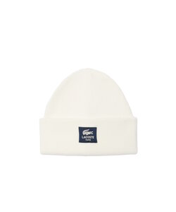 Lacoste Beanie Geribbelde Katoenen Dames Heren Muts Met Badge Wit