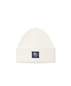 Lacoste Beanie Ribbed Cotton Ladies Men's Beanie With Badge White
