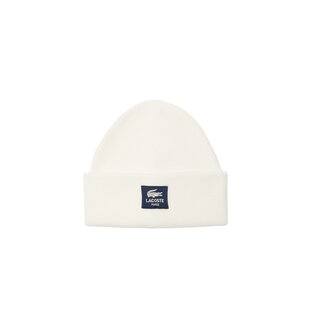 Lacoste Beanie Geribbelde Katoenen Dames Heren Muts Met Badge Wit