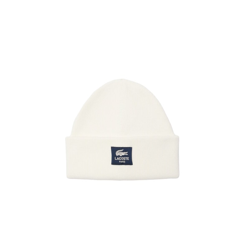 Lacoste Lacoste Beanie Geribbelde Katoenen Dames Heren Muts Met Badge Wit