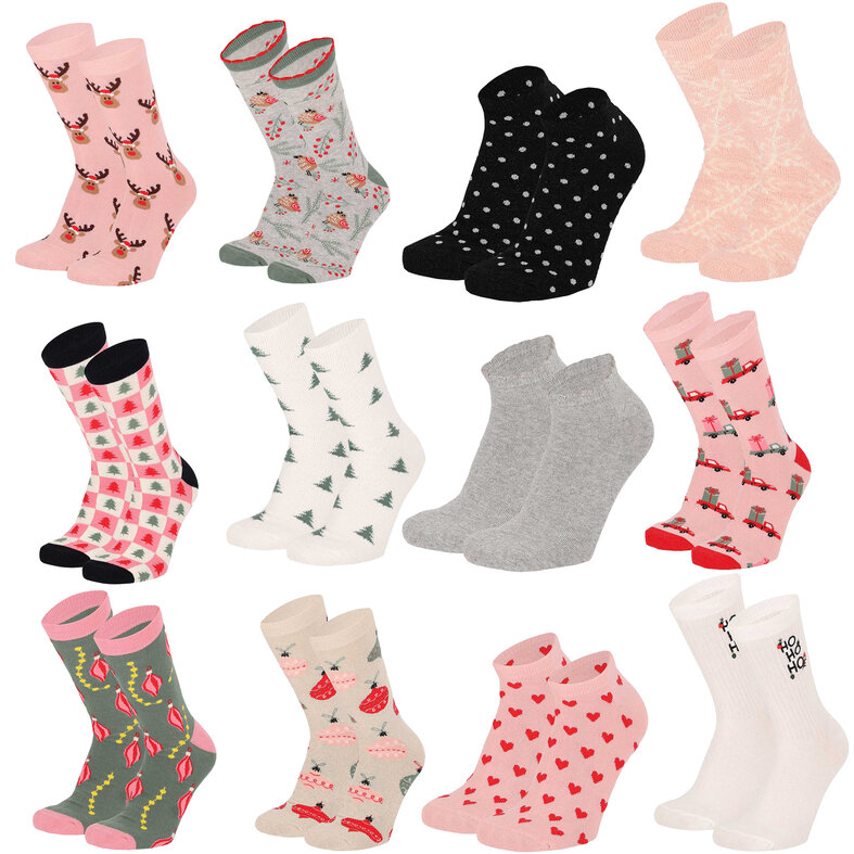 Apollo Apollo Dames Sokken Adventskalender 12-Paar Kerst Giftbox