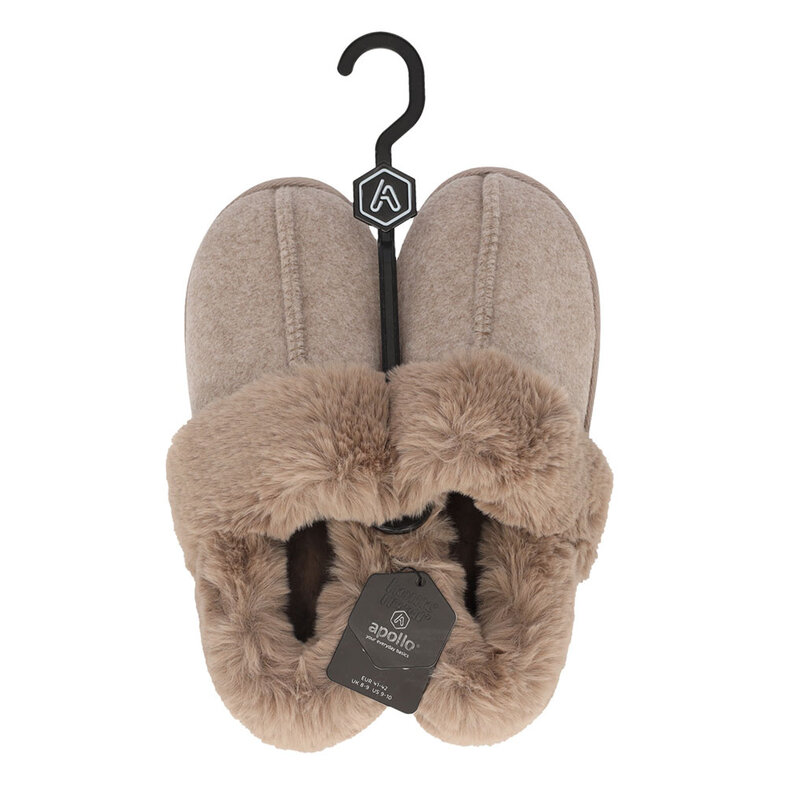 Apollo Apollo Ladies Slip-On Slipper Felt Taupe