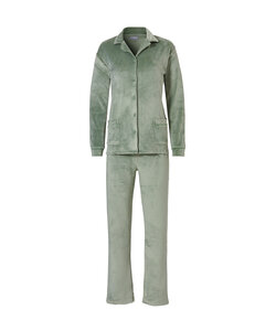 Cocodream Dames Pyjama Set Velours Knoopsluiting Groen