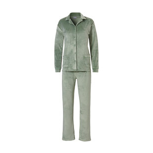 Cocodream Ladies Pajama Set Velour Buttoned Closure Green
