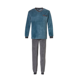 Outfitter Heren Pyjama Set Velours Grijs/Blauw