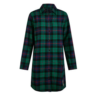 Happy Shorts Ladies Christmas Nightshirt Long Sleeve Flannel Checkered