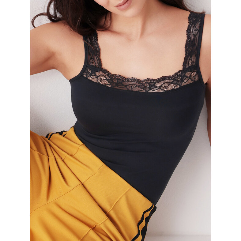 Cotonella Cotonella Dames Hemd met Kant Zwart