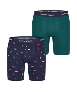Happy Shorts Christmas Boxer Shorts Men's Long Legs Boxer Briefs 2-Pack Green/Blue