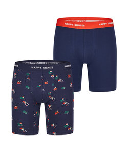 Happy Shorts Kerst Boxershorts Heren Met Lange Pijpen Boxer Briefs 2-Pack Blauw