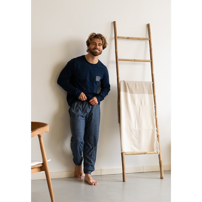 Phil & Co Phil & Co Men's Pyjama Set Long Jersey Cotton Blue/Grey