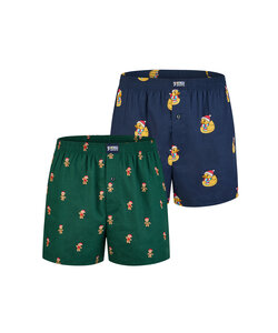 Happy Shorts Men's Wide Boxer Shorts Christmas Print 2-Pack Blue/Green
