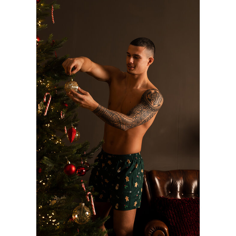 Happy Shorts Happy Shorts Men's Wide Boxer Shorts Christmas Print 2-Pack Light Blue/Green
