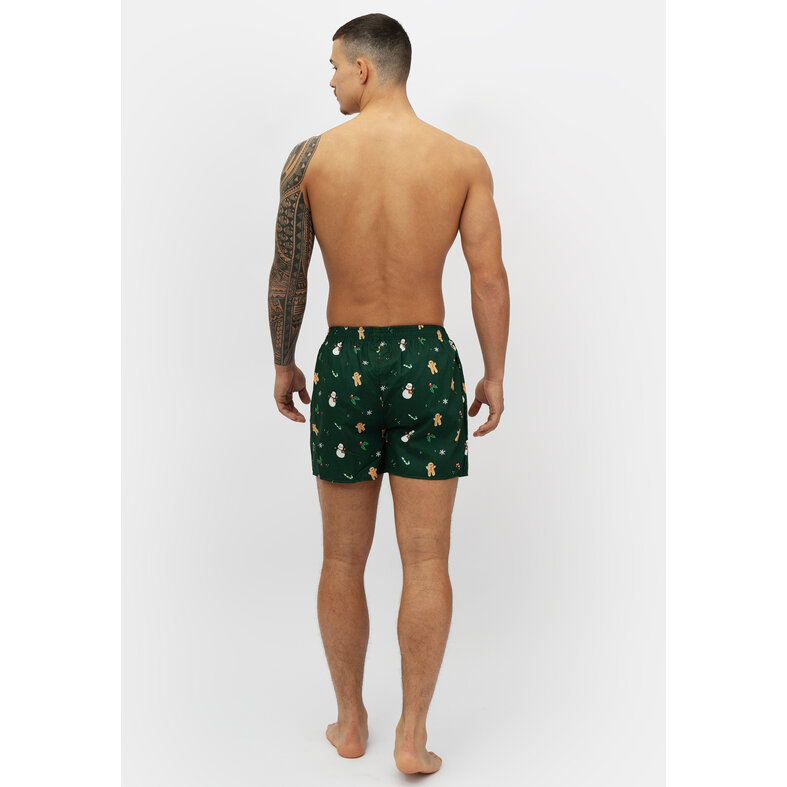 Happy Shorts Happy Shorts Heren Wijde Boxershorts Kerst Print 2-Pack Lichtblauw/Groen