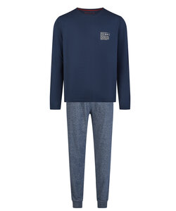 Phil & Co Heren Pyjama Set Lang Jersey Katoen Blauw/Grijs