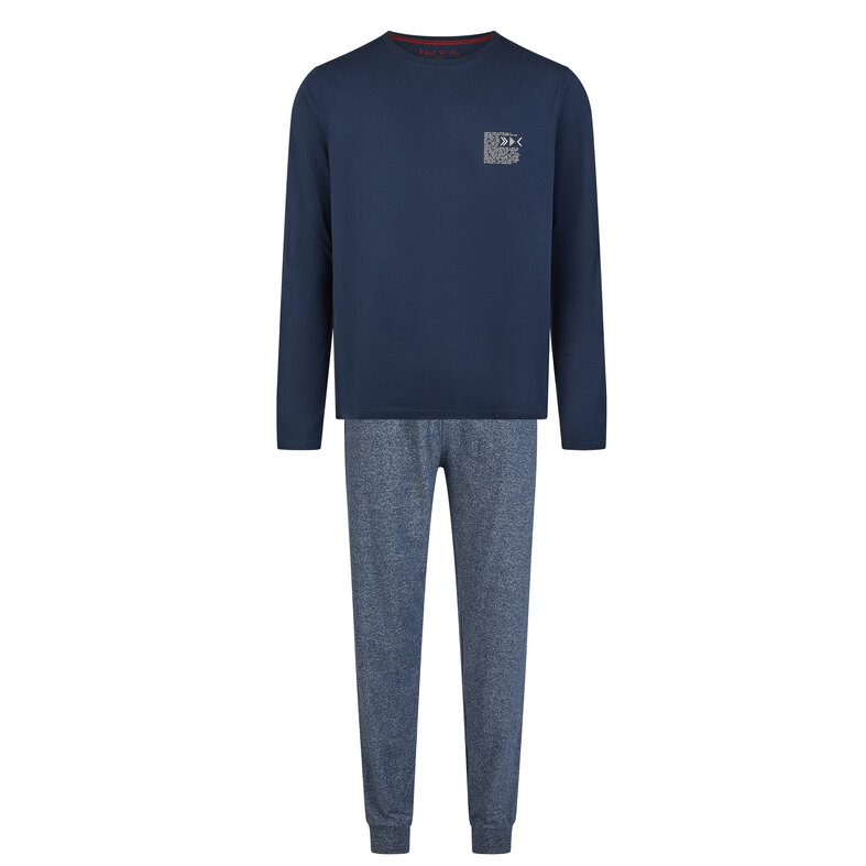 Phil & Co Phil & Co Men's Pyjama Set Long Jersey Cotton Blue/Grey