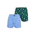 Happy Shorts Happy Shorts Heren Wijde Boxershorts Kerst Print 2-Pack Lichtblauw/Groen