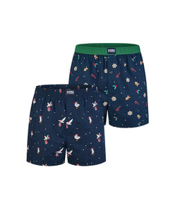 Happy Shorts Heren Wijde Boxershorts Kerst Print 2-Pack Navy/Groen