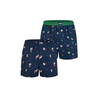 Happy Shorts Men's Wide Boxer Shorts Christmas Print 2-Pack Navy/Green