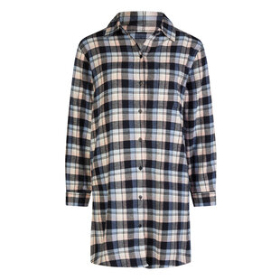 By Louise Ladies Pyjama Nightshirt Long Flannel Checkered Gray/Pink