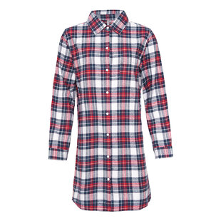 By Louise Dames Pyjama Nachthemd Lang Flanel Geruit Rood/Blauw