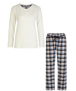 By Louise Ladies Pajama Set With Flannel Pajama Pants White/Pink/Gray