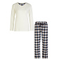 By Louise By Louise Dames Pyjama Set Met Flanellen Pyjamabroek Wit/Roze/Grijs