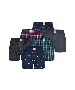 Phil & Co Wijde Boxershorts Heren Geweven Katoen Multipack 6-Pack D410