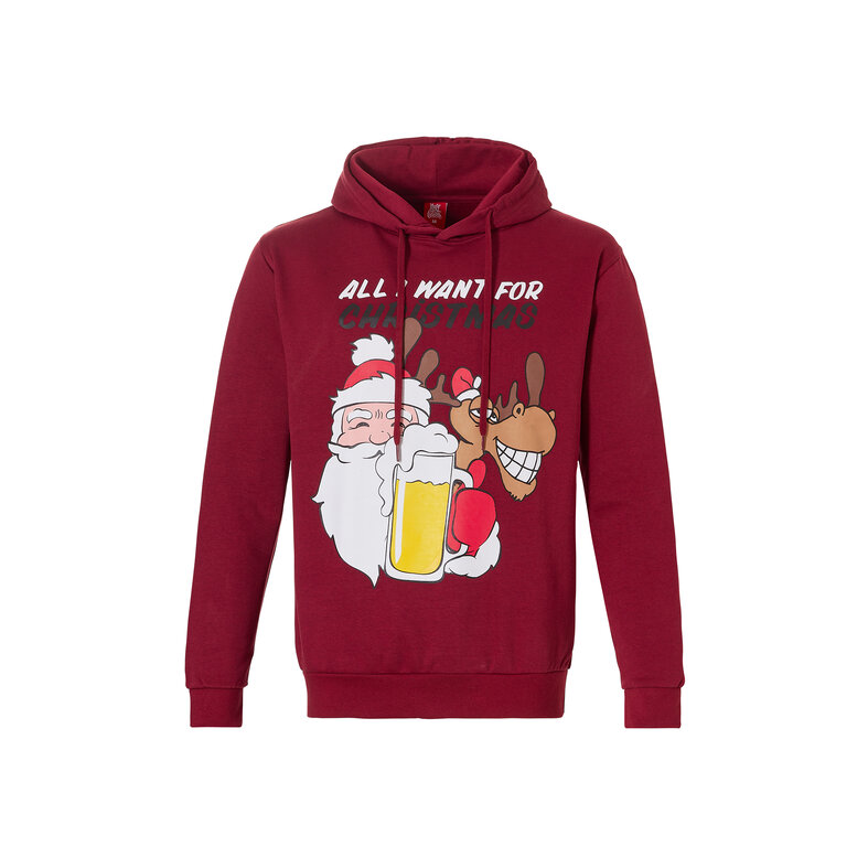 Apollo Men's Christmas Hooded Sweater Christmas Print Red