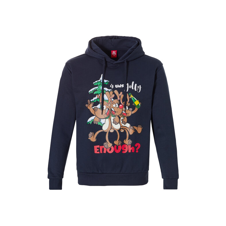 Apollo Heren Kersttrui Met Capuchon Kerst Print Blauw