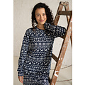 By Louise By Louise Dames Nachthemd Lange Mouw Winter Print Blauw