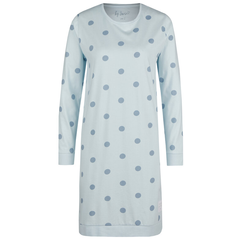 By Louise By Louise Dames Nachthemd Lange Mouw Katoen Blauw Gestipt