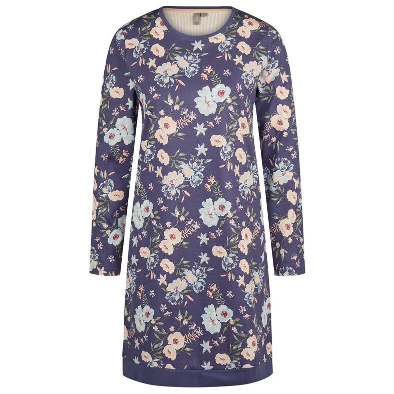 By Louise By Louise Ladies Nightshirt Long Sleeve Cotton Dark Blue Floral