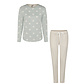 By Louise By Louise Dames Pyjama Set Lang Katoen Mintgroen Hartjes/Beige Gestreept