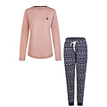 By Louise By Louise Dames Pyjama Set Lang Katoen Roze/Donkerblauw Norwegian Jacquard Print