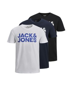 Jack & Jones Men's T-shirt JJECORP Slim Fit Logo 3-Pack White/Dark Blue/Black