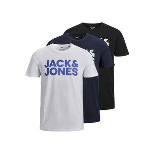 Jack & Jones Heren T-shirt JJECORP Slim Fit Logo 3-Pack Wit/Donkerblauw/Zwart