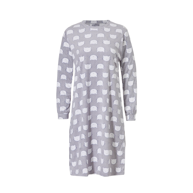 Cocodream Dames Velours Nachthemd Lange Mouw Grijs