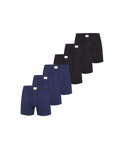 Phil & Co Wijde Boxershorts Jersey Stretch Effen Blauw/Zwart 6-Pack